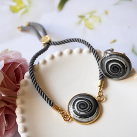 Bohemian ring, in silver stainless steel, black spiral, floral jewelry, handmade, unique piece, Joanna Calla