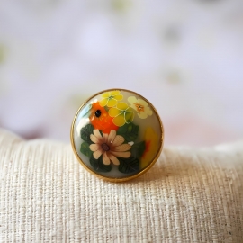 Bague florale en acier inoxydable or, fleurs jaunes, bijoux floraux, réglable, pour femmes, fait main, Joanna Calla