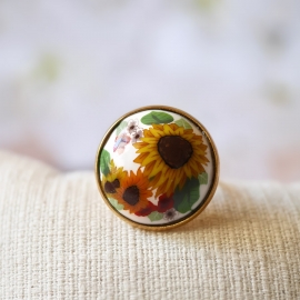 Bague fleurs en acier inoxydable or, tournesol jaune, bijoux floraux, réglable, pour femmes, fait main, Joanna Calla