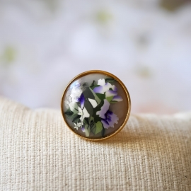 Floral ring, in gold-plated stainless steel, purple flowers, floral jewelry, handmade, unique piece, Joanna Calla