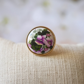 Bague fleurs en acier inoxydable or, pensées mauves, bijoux floraux, réglable, pour femmes, fait main, Joanna Calla