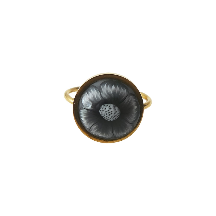 Bague florale bohème réglable en acier inoxydable or, bijoux fleur noire, bijoux floraux, Joanna Calla