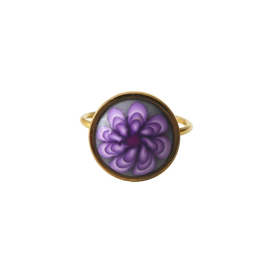 Bague florale bohème réglable en acier inoxydable or, bijoux fleur violet, bijoux floraux, Joanna Calla