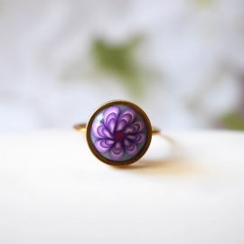 Bague florale bohème réglable en acier inoxydable or, bijoux fleur violet, bijoux floraux, Joanna Calla