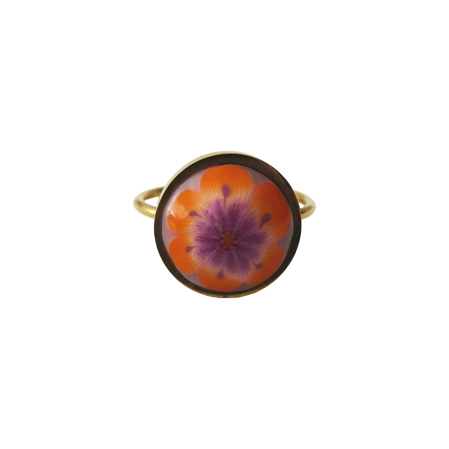 Bague florale bohème réglable en acier inoxydable or, bijoux fleur orange, bijoux floraux, Joanna Calla