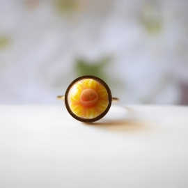Bohemian floral ring, in golden stainless steel, yellow daffodil, handmade, unique piece, Joanna Calla