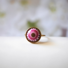 Bague florale bohème réglable en acier inoxydable or, bijoux fleur rose, bijoux floraux, Joanna Calla