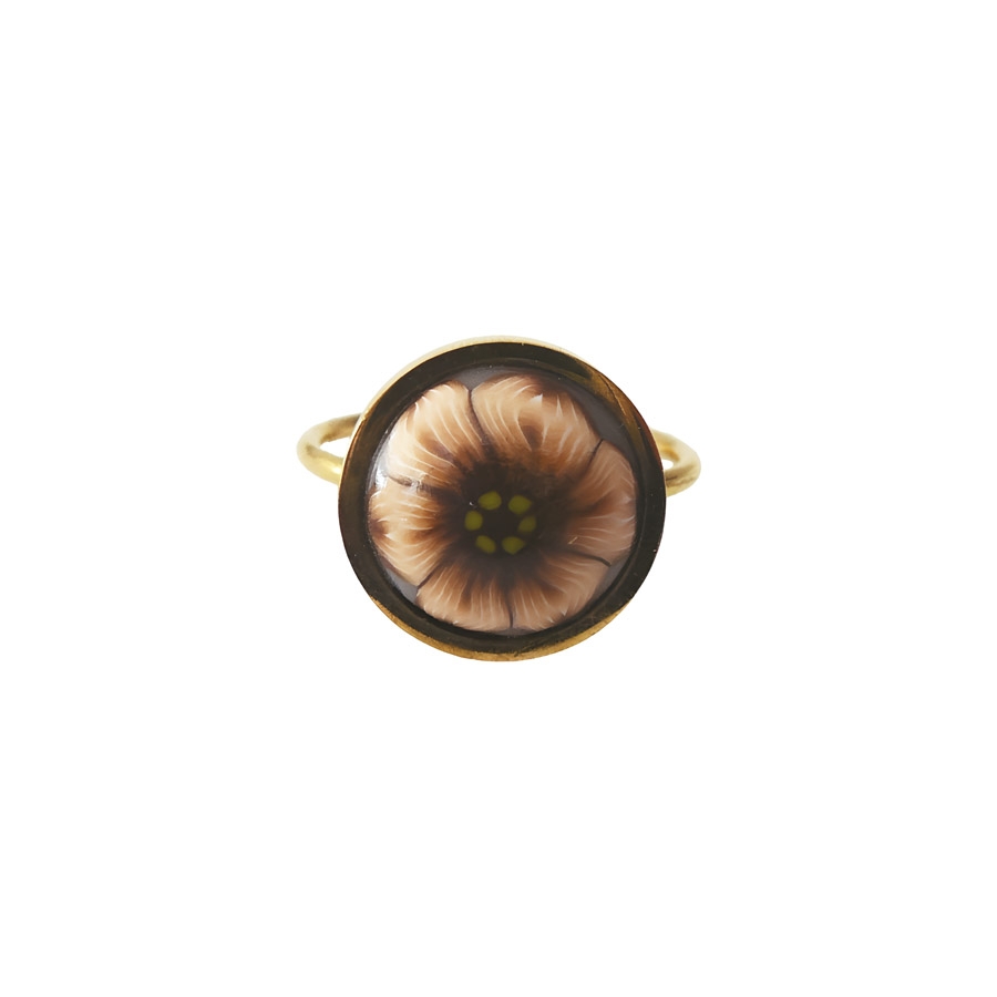 Bague florale bohème réglable en acier inoxydable or, bijoux fleur marron, bijoux floraux, Joanna Calla
