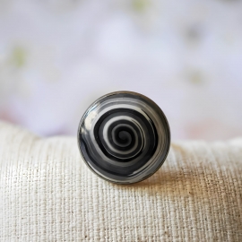 Bohemian ring, in silver stainless steel, black spiral, floral jewelry, handmade, unique piece, Joanna Calla