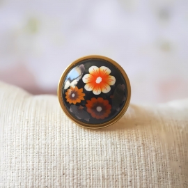 Bague florale bohème réglable en acier inoxydable or, bijoux fleurs marron, bijoux floraux, Joanna Calla