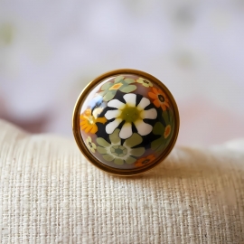 Bohemian floral ring, in golden stainless steel, green flowers, floral jewelry, handmade, unique piece, Joanna Calla