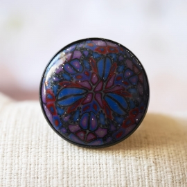 Bohemian round ring, purple blue mandala, handmade, unique piece, Joanna Calla