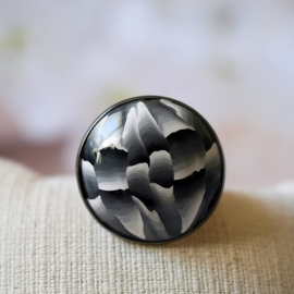 Bohemian round ring, black gray, handmade, unique piece, Joanna Calla