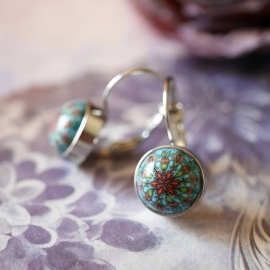 Lever back earrings in silver stainless steel, blue mandala in polymer clay, handmade Joanna Calla