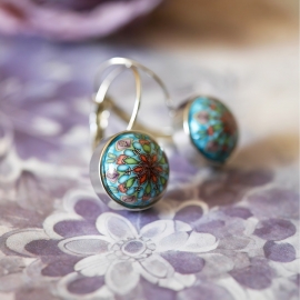 Lever back earrings in silver stainless steel, blue mandala in polymer clay, handmade Joanna Calla