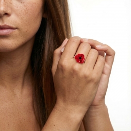 Bague florale Coquelicot rouge