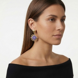 Bohemian long pendant ear studs purple Thalie