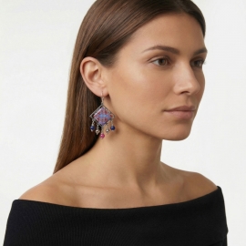 Bohemian pendant earrings Thalie red blue mandala