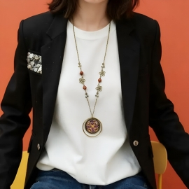 Collier sautoir bohème doré Astrée marron