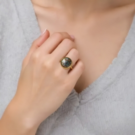 Golden ring Astrea blue pink mandala
