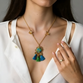 Collier Thalie or mandala bleu
