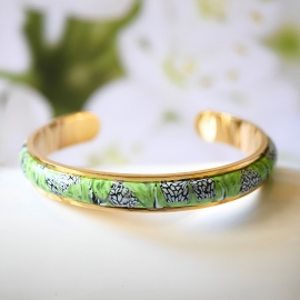 Bohemian adjustable bangle bracelet, stainless steel, green mandala jewelry, floral jewelry, handmade, Joanna Calla