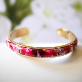 Bracelet jonc réglable, en acier inoxydable, bijoux mandala rouge, bijoux floraux, nature, fait main, Joanna Calla
