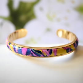 Bracelet jonc réglable, en acier inoxydable, bijoux mandala jaune rose bleu, bijoux floraux, nature, fait main, Joanna Calla
