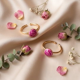 Bague florale, bohème en laiton or 24K, bijoux fleurs rose rose, nature, fait main, Joanna Calla