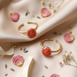 Bohemian floral ring in 24K gold brass, orange rose, flower jewelry, nature, handmade, Joanna Calla