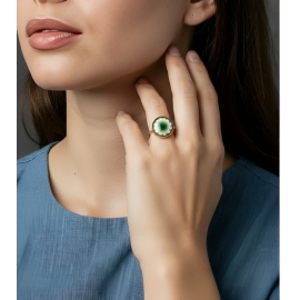 Bohemian floral ring, in golden stainless steel, white green flower, handmade, unique piece, Joanna Calla