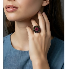 Bohemian ring pink black mandala