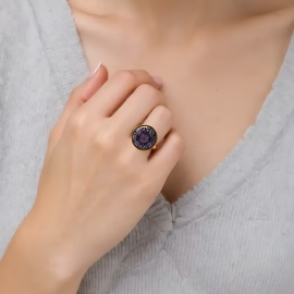 Bohemian round ring purple mandala