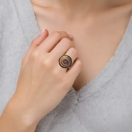 Bohemian round ring purple spiral