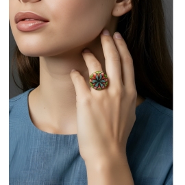 Bohemian round ring blue pink mandala