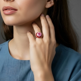 Bohemian round ring red spiral