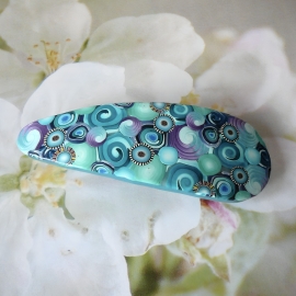 Bohemian barrette, oval hair clip, gypsy pop, turquoise, in polymer clay, handmade, Joanna Calla