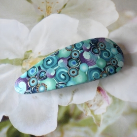 Bohemian barrette, oval hair clip, gypsy pop, turquoise, in polymer clay, handmade, Joanna Calla