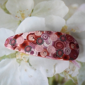 Bohemian barrette, oval hair clip, gypsy pop, red, in polymer clay, handmade, Joanna Calla