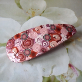 Bohemian barrette, oval hair clip, gypsy pop, red, in polymer clay, handmade, Joanna Calla
