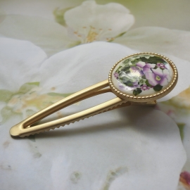 Pince dorée mat florale, gypsy, bohème, bijoux fleurs, pensées mauves, bijoux à cheveux floraux, fait main, Joanna Calla