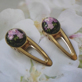 Pince dorée florale, gypsy, bohème, bijoux fleurs, hibiscus mauve, bijoux à cheveux floraux, fait main, Joanna Calla