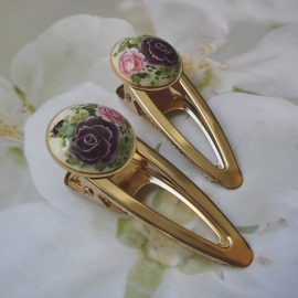Bohemian floral hair clip, gypsy, flower hair jewelry, two roses, handmade, Joanna Calla