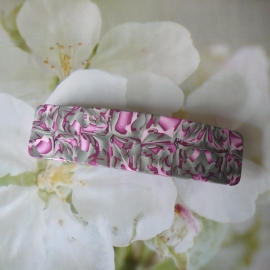 Bohemian barrette, rectangular hair clip, gypsy pop, pink gray in polymer clay, handmade, Joanna Calla