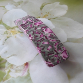 Bohemian barrette, rectangular hair clip, gypsy pop, pink gray in polymer clay, handmade, Joanna Calla