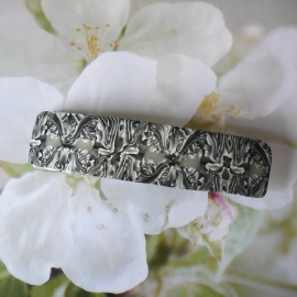 Bohemian barrette, rectangular hair clip, gypsy pop, black white in polymer clay, handmade, Joanna Calla