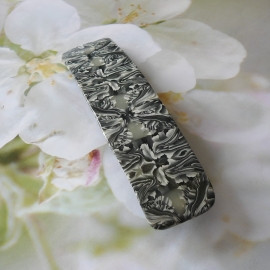 Bohemian barrette, rectangular hair clip, gypsy pop, black white in polymer clay, handmade, Joanna Calla