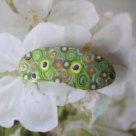 Bohemian barrette, oval hair clip, gypsy pop, green, in polymer clay, handmade, Joanna Calla