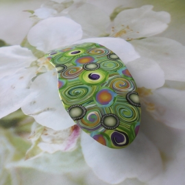 Bohemian barrette, oval hair clip, gypsy pop, green, in polymer clay, handmade, Joanna Calla