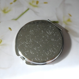 Miroir de sac rond en métal argenté, bijoux fleurs vertes en argile polymère, fait main, miroir de poche, Joanna Calla